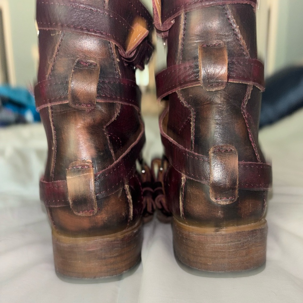 Freebird by Steven Wine Leather Buckle Strap Ankle Boots - Picture 9 of 13